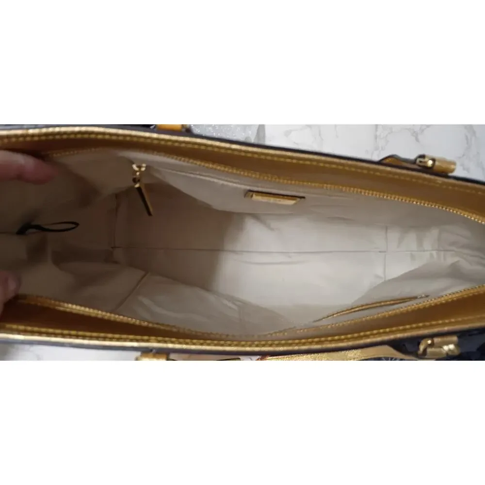 Lauren Ralph Lauren Metallic Gold Crosshatch Leather Medium Clare Tote - NEW - Picture 5 of 7